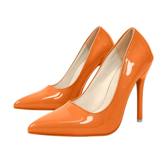 Shrysg Women's Glossy Patent Pointed Toe High Heel Stilettos 4.7 inch/12cm Thin Heels Cushioned Shoes for Club Wedding Party Orange