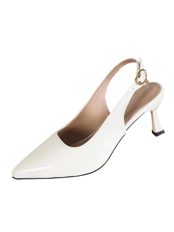 Women's Kitten Heel Closed Pointed Toe Sandals with Bow Back Strap Shoes for Casual Outdoor Beige