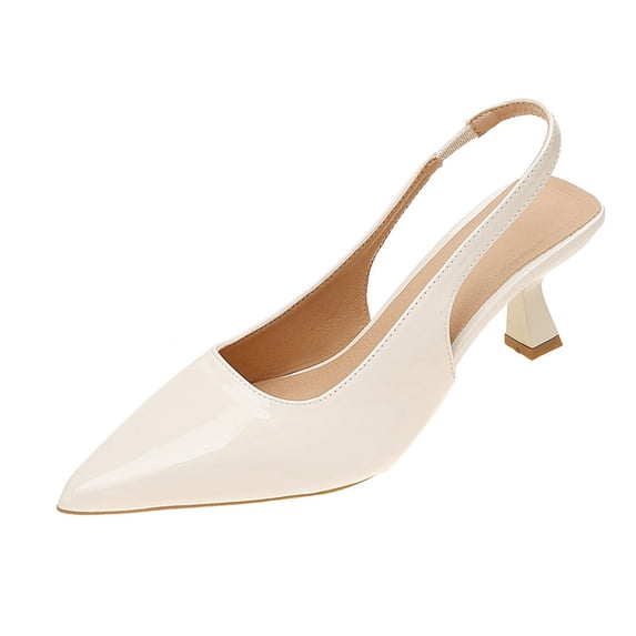 Shrysg Women's Kitten Heel Slingback Low Pumps Casual Pointed Toe Slip On Shoes Elegant Dressy Bridal Wedding Party Shoes Beige