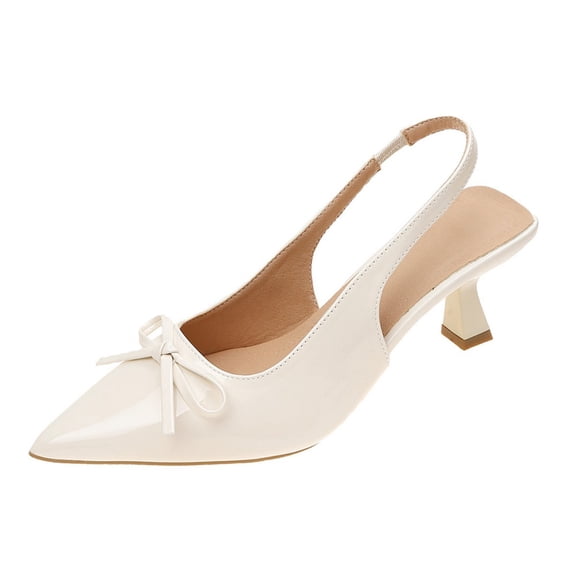 Shrysg Women's Kitten Heels Pointed Toe Slingback Dress Pumps Shoes with Bow Beige