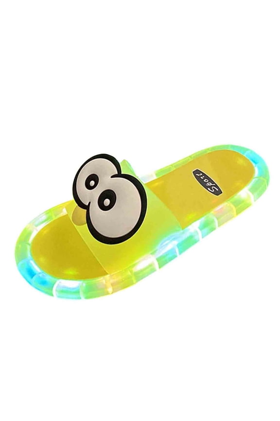 Women's Light Up Slippers Cute Cartoon Eyes Sensor LED Glow Sandals Flat Non-Slip Slip-On Shoes Yellow
