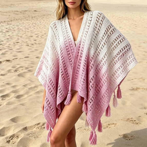 Shrysg Women's Lightweight Chiffon Tassel Shawl Beach Scarf Open Front Casual Cover-Up for Spring Summer Vacation