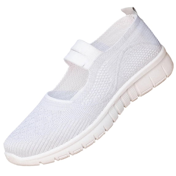 Shrysg Women's Loafers Breathable Knit Slip-On Shoes with Cushioned Soft Sole Closed Heel White