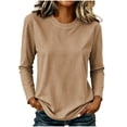 thumbnail image 1 of Shrysg Women's Long Sleeve T-Shirt Vertical Striped Crewneck Slim Fit Tops Soft Stretchy Basic Layering Tees Khaki, 1 of 6