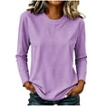 thumbnail image 1 of Shrysg Women's Long Sleeve T-Shirt Vertical Striped Crewneck Slim Fit Tops Soft Stretchy Basic Layering Tees Purple, 1 of 6