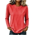 thumbnail image 1 of Shrysg Women's Long Sleeve T-Shirt Vertical Striped Crewneck Slim Fit Tops Soft Stretchy Basic Layering Tees Red, 1 of 6