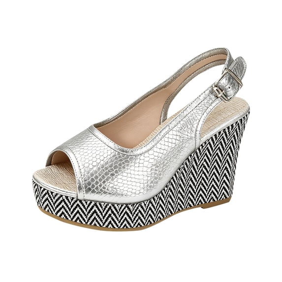 Shrysg Women's Peep Toe Wedge Heel Sandals Slingback Comfortable Casual Summer Dressy Footwear Silver