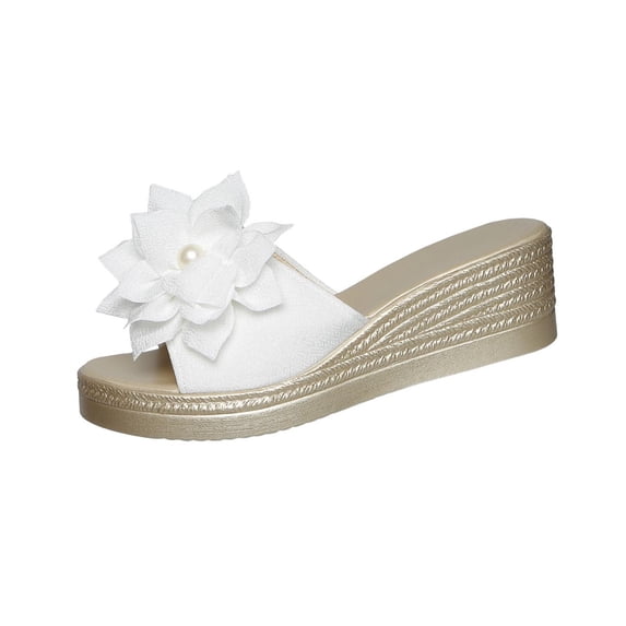 Shrysg Women's Peep Toe Wedge Slippers Lightweight Non-Slip Comfort Summer Party Beach Sandals White