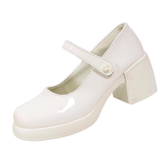 Shrysg Women's Platform Mary Jane Shoes Round Toe Chunky Dress Shoes Casual Loafers with Block Heel Beige