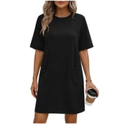 walmart black shirt dress Uscallm Women Summer Shirt Dress Long Sleeve Collared Tie Ruched Solid Elegant Casual Maxi Dresses Flowy Loose Fit Holiday Vacation Beach Party Midi
