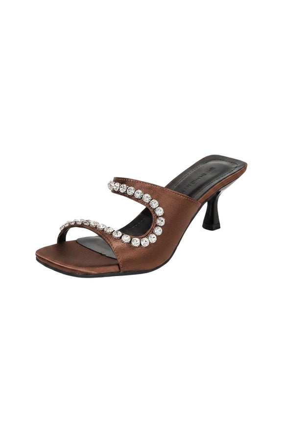 Women's Rhinestone Sandals Square Open Toe High Heel Slippers Patent Leather Slingback Comfortable Casual Shoes for Party Prom Wedding Coffee