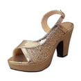 thumbnail image 1 of Shrysg Women's Sequin High Chunky Heel Sandals Peep Toe Platform Block Slingback Dress Pumps Shoes Gold, 1 of 9