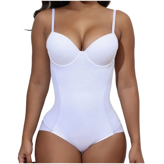 Shrysg Women's Shapewear Tummy Control Full Body Shaper Elasticity Slimmer Seamless Camisole Bodysuit White