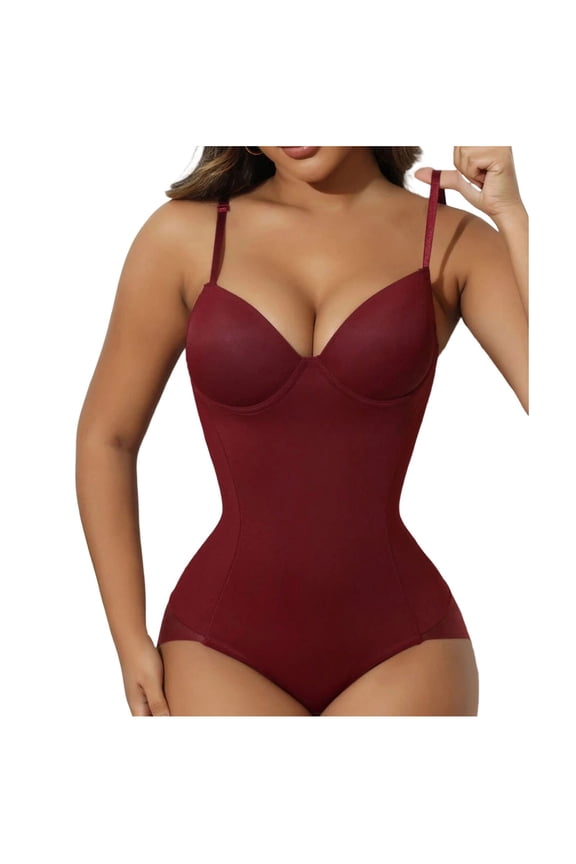 Women's Shapewear Tummy Control Full Body Shaper Elasticity Slimmer Seamless Camisole Bodysuit Wine
