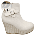 thumbnail image 1 of Shrysg Women's Suede Wedge Heels Ankle Bootie Strappy Buckle Side Zipper Thick Sole Shoes for Casual Outings Daily Work Black, 1 of 7