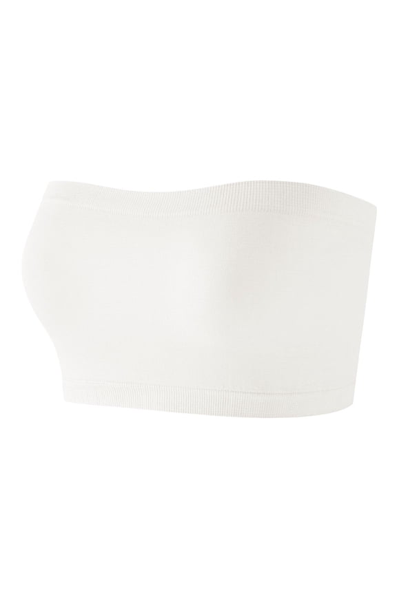 Women's Tube Tops Solid Summer Crop Top Basic Casual Bandeau Going Out Strapless Short Shirt with Removable Padding White