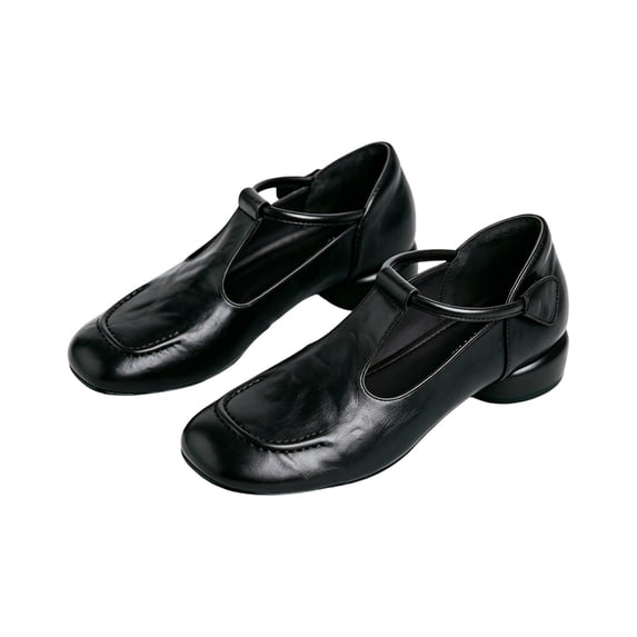 Shrysg Women's Vintage Mary Jane T-Strap Low Heel Loafers Soft Faux Leather Daily Casual Dress Shoes Black