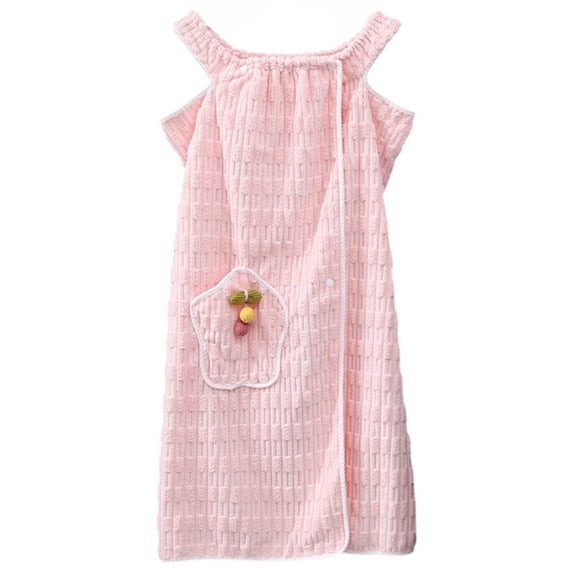 Shrysg Women's Wearable Bath Wrap Dress Quick Dry Absorbent Towel Robe with Pocket Strap Shower Cover Up for Spa Pool Pink
