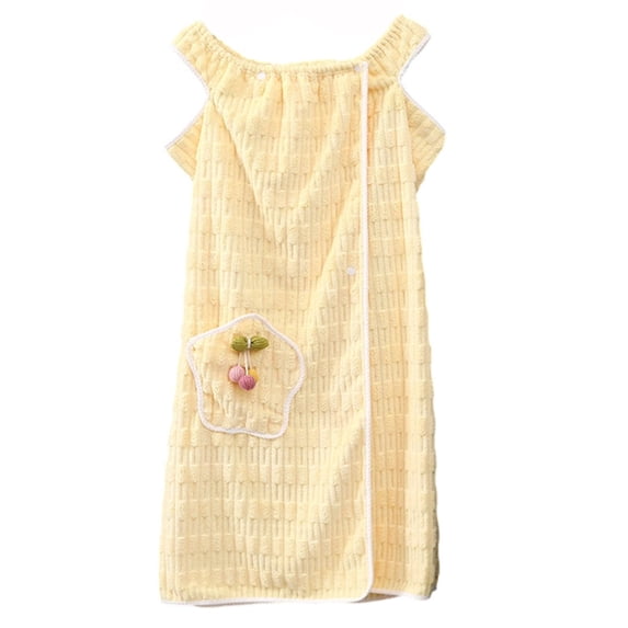 Shrysg Women's Wearable Bath Wrap Dress Quick Dry Absorbent Towel Robe with Pocket Strap Shower Cover Up for Spa Pool Yellow