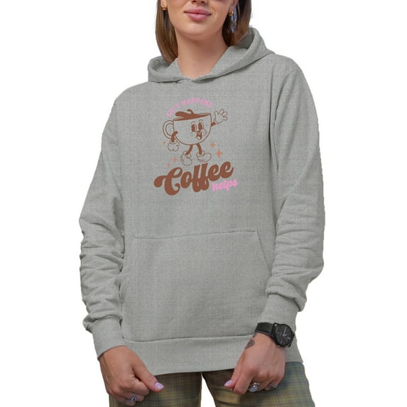 Sht Happens, Coffee Helps, Retro Art Merch Gift, Heather Grey Hooded Sweatshirt or Hoodie, 3XL
