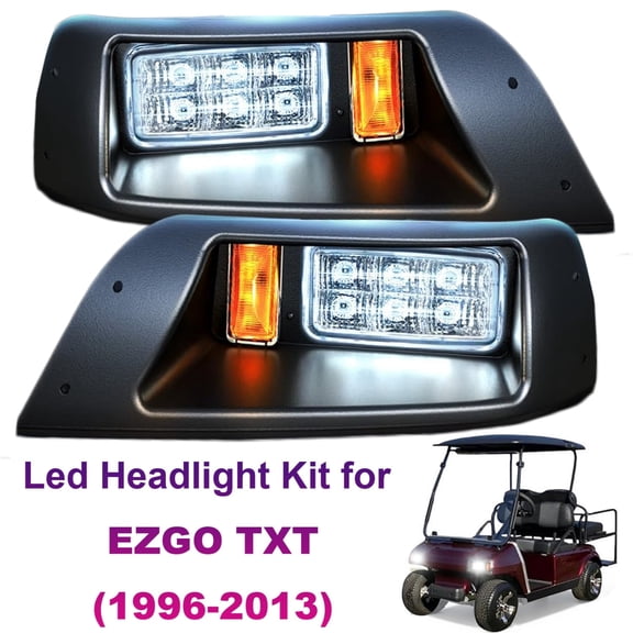 LED Headlight Kit for EZGO TXT Golf Cart 1996–2013, 12V Street Legal Front Light Assembly Replacement for Gas & Electric Models