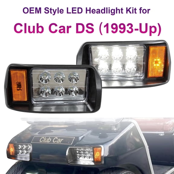 LED Golf Cart Headlight Kit for Club Car DS (1993-Up), 12V Street Legal Lights OEM Replacement Kit for Gas & Electric Carts