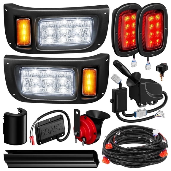 Golf Cart Light Kit Compatible with Club Car DS (1993+) 12V LED Street Legal Deluxe Headlight & Tail Light Assembly with Turn Signals Hazard Light Switch, Horn, Brake for Gas/Electric Golf Carts