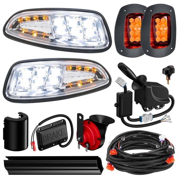 Golf Cart Light Kit for EZGO RXV (2008–2015), 12V LED Street Legal Deluxe System with Turn Signal Brake Lights and Horn Fits Gas & Electric