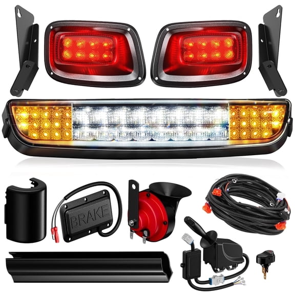 LED Light Bar Kit for EZGO TXT (1996-2013) 12V Street Legal Deluxe Golf Cart Headlight Taillight Assembly with Turn Signal, Horn, Brake Switch - Plug and Play