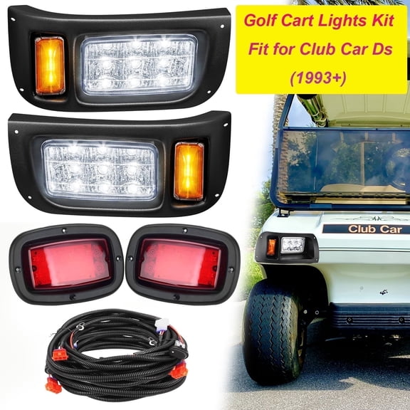 LED Golf Cart Light Kit for Club Car Ds(1993+) 12V Basic Street Legal Headlight & Taillight Assembly with Wiring Harness for Gas & Electric Golf Cart Replaces, Easy Install