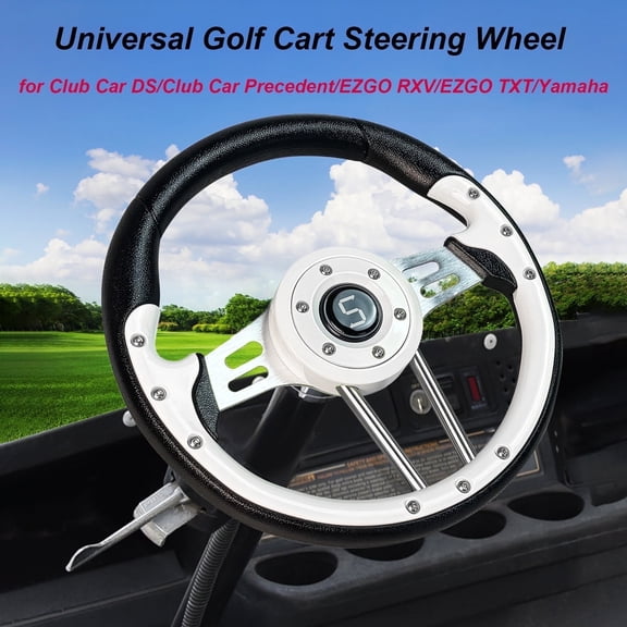 Golf Cart Steering Wheel 12.5" (320mm), Universal Steering Wheel for Club Car DS/Precedent, EZGO RXV/TXT & Yamaha, Ergonomic Design, Black White