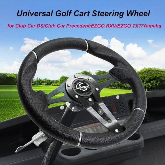 Golf Cart Steering Wheel 12.5" (320mm), Universal Steering Wheel for Club Car DS/Precedent, EZGO RXV/TXT & Yamaha, Ergonomic Design, Matte Black