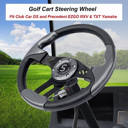 12.5" Golf Cart Steering Wheel for EZGO TXT/RXV, Club Car & Yamaha, 320mm Universal Fit Replacement, Ergonomic Grip, Black & Silver By Partiue