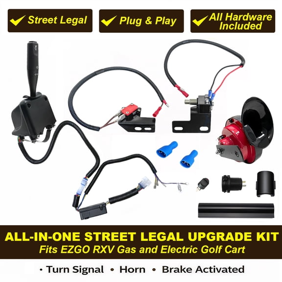 Golf Cart Turn Signal Kit for EZGO RXV with Horn & Brake Switch, 12V Street Legal 9-Pin Plug & Play Wiring Harness Upgrade for EZGO RXV Golf Cart