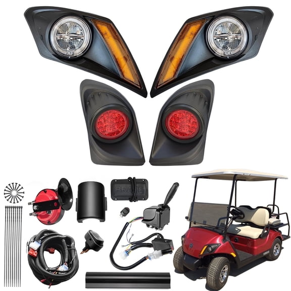 LED Golf Cart Light Kit for Yamaha Drive2 (2007+), 12V Street Legal Kit with Head & Taillights, Turn Signal, Brake Lights and Horn for Gas & Electric