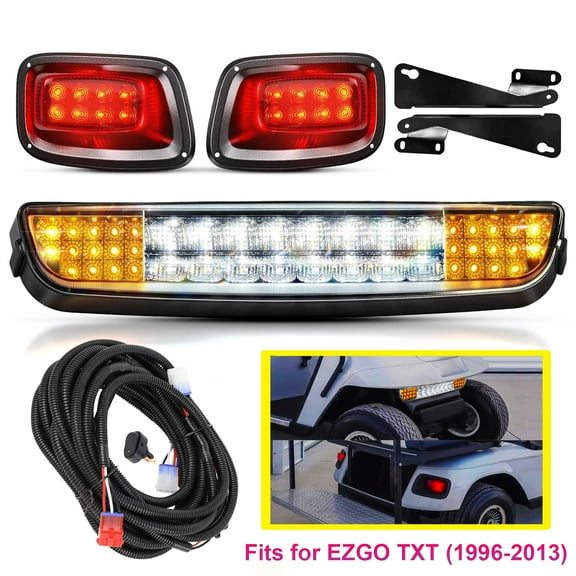 Golf Cart Light Kit Fits for EZGO TXT (1996-2013) 12V LED Light Bar Kit Street Legal Headlight & Tail Light Assembly with Wiring Harness for EZGO Gas & Electric Golf Cart Replaces, Easy Install