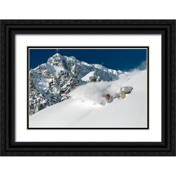 Shu, Tristan 14x11 Black Ornate Wood Framed with Double Matting Museum Art Print Titled - Powder Turn With Romain Grojean