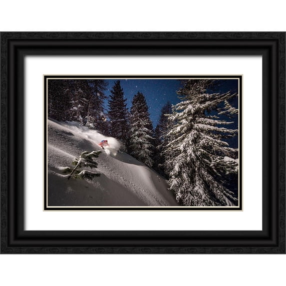 Shu, Tristan 18x13 Black Ornate Wood Framed with Double Matting Museum Art Print Titled - Night Powder Turns With Adrien Coirier