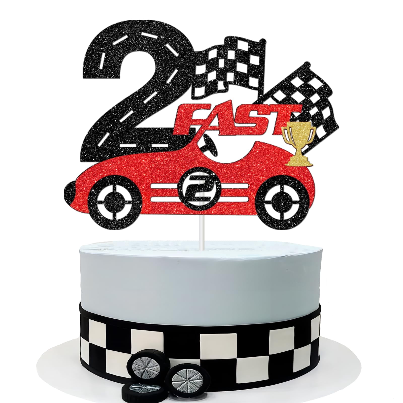 ShuanQ Two Fast TWE5 Cake Topper, Racing Theme 2nd Birthday Party Cake ...