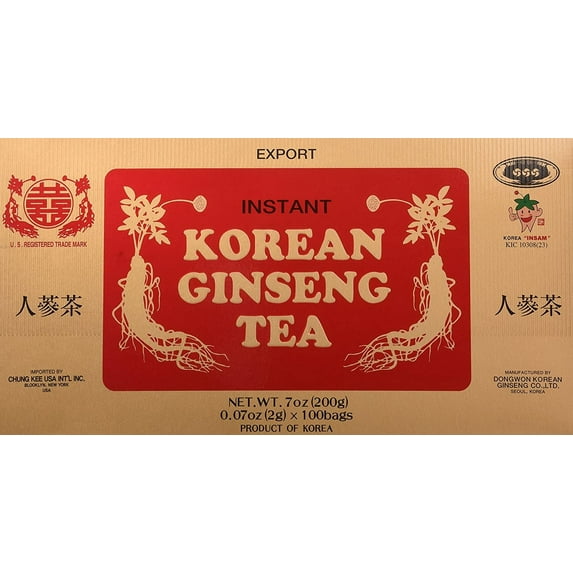 Shuang Xi Brand Instant Korean Ginseng Tea 0.07 Oz. X 100 Bags By Dongwon (Value Pack) 3 Boxes
