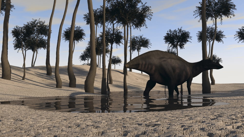 Shuangmiaosaurus in swampy water Canvas Art - Kostyantyn IvanyshenStocktrek Images (38 x 22)