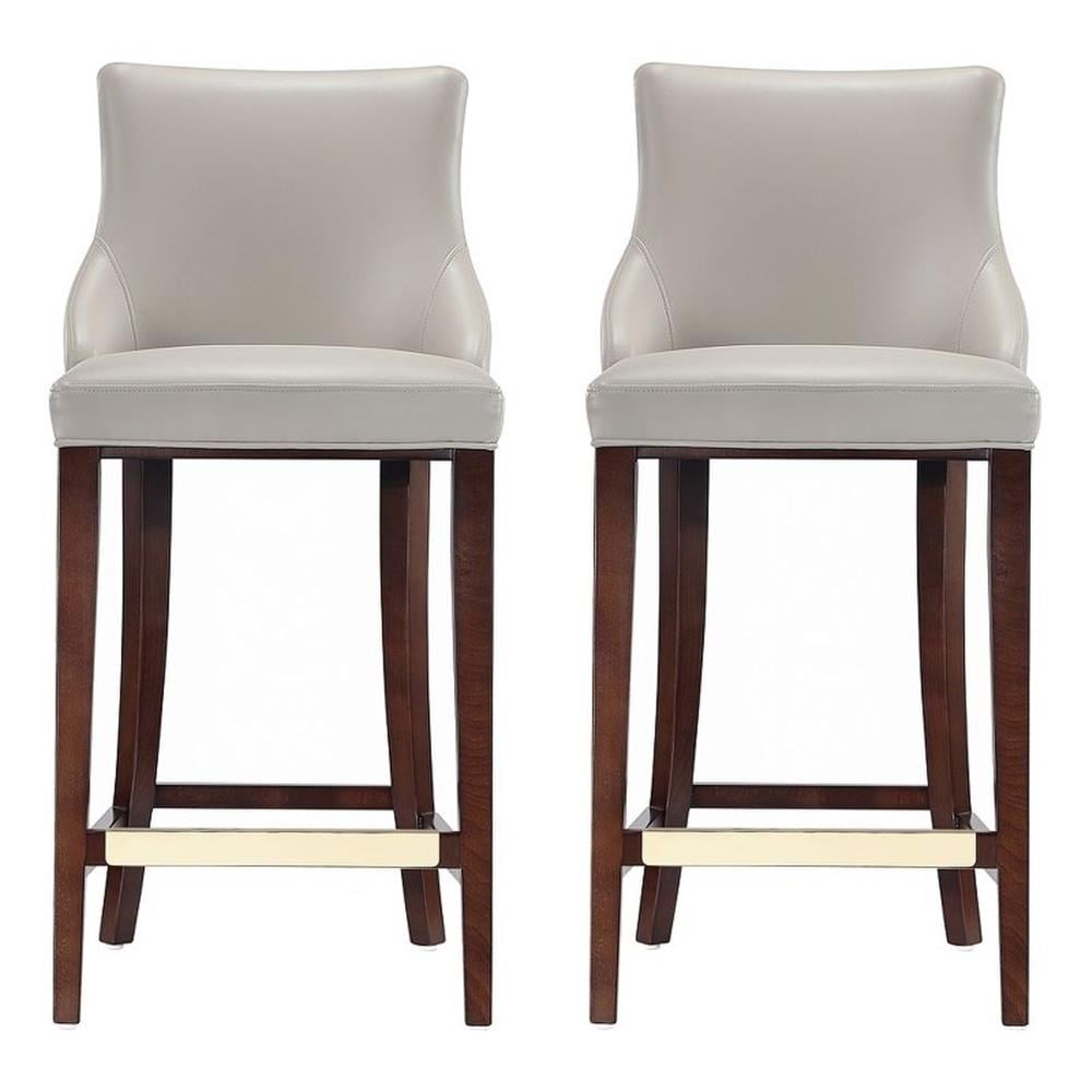 Light Gray Leatherette Upholstered Bar Stools with Beech Wood Legs, Set of 2