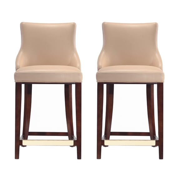 Shubert Counter Stool with Solid Wood Base in Tan - Set of 2