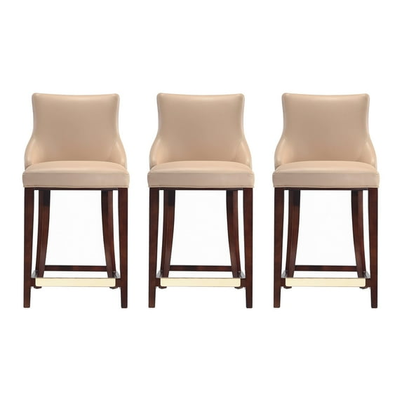 Shubert Counter Stool with Solid Wood Base in Tan - Set of 3