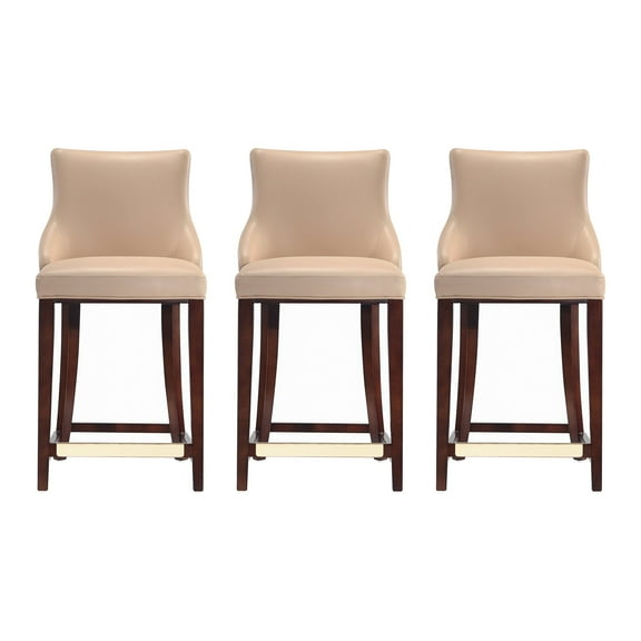 Shubert Counter Stool with Solid Wood Base in Tan - Set of 3