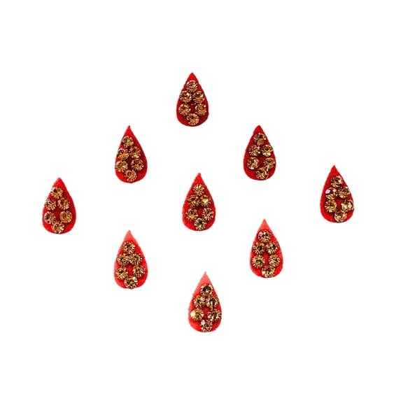 Shubh Shringar Red Teardrop Crystal Bindi Set Self Adhesive Golden Stone Traditional Bridal Festive Forehead Stickers for Women