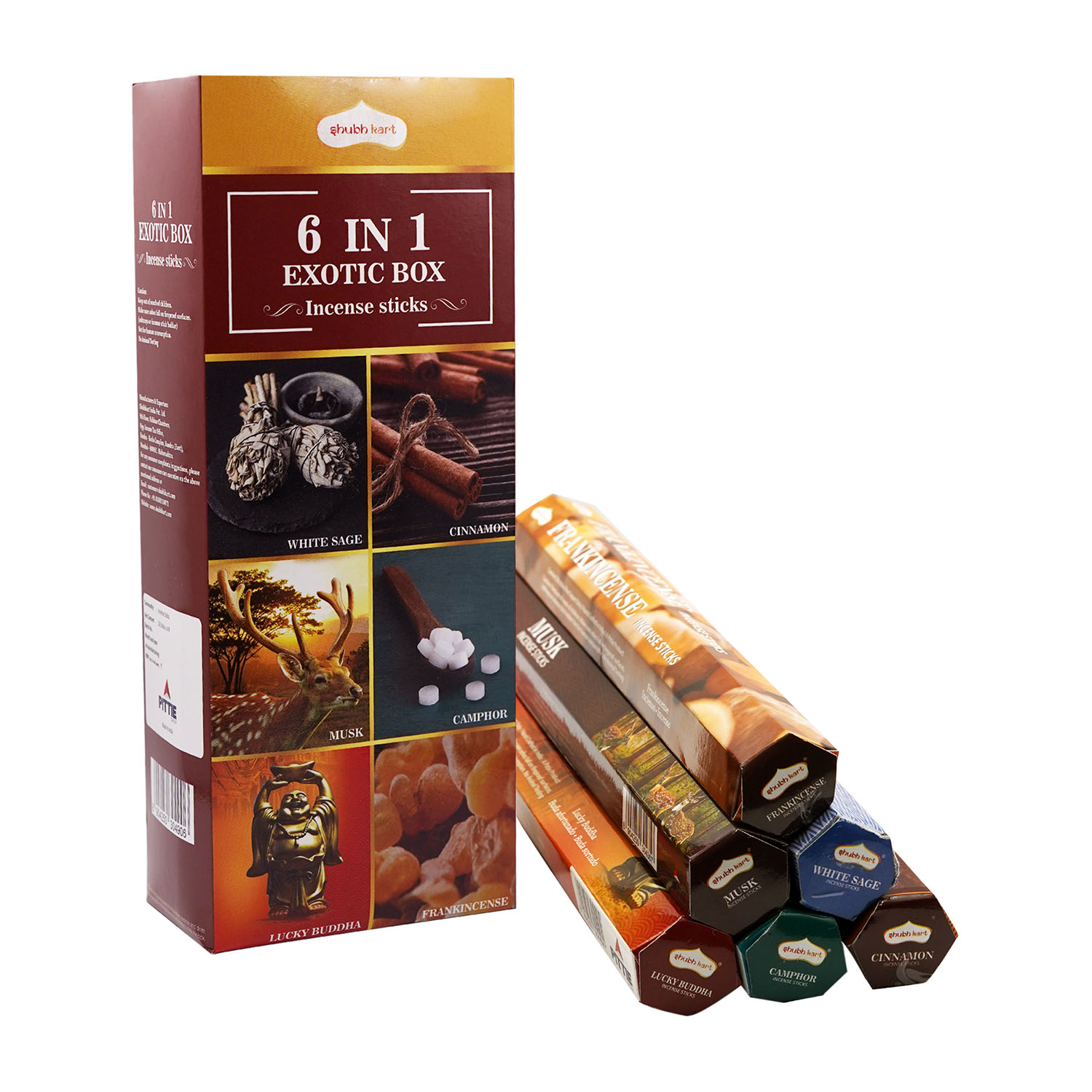 Shubhkart 6 in 1 Exotic Incense Sticks Pack Set, 120 Sticks (Assorted Fragrances) - image 1 of 7