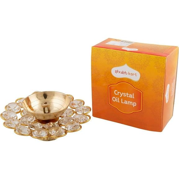 Shubhkart Brass Crystal Oil Lamp for Puja