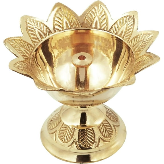 Shubhkart Brass Oil Lamp for Puja/ Burner/ Diya - Devas Diya (Engraved Floral, Medium)