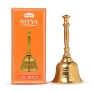 Shubhkart Solid Brass Ghanti for Pooja | 4 Inches Puja Bell for Temple | Hand Held Bell for Events Decoration, Food Line, Alarm, Jingles, Ringing and Service Bell Large